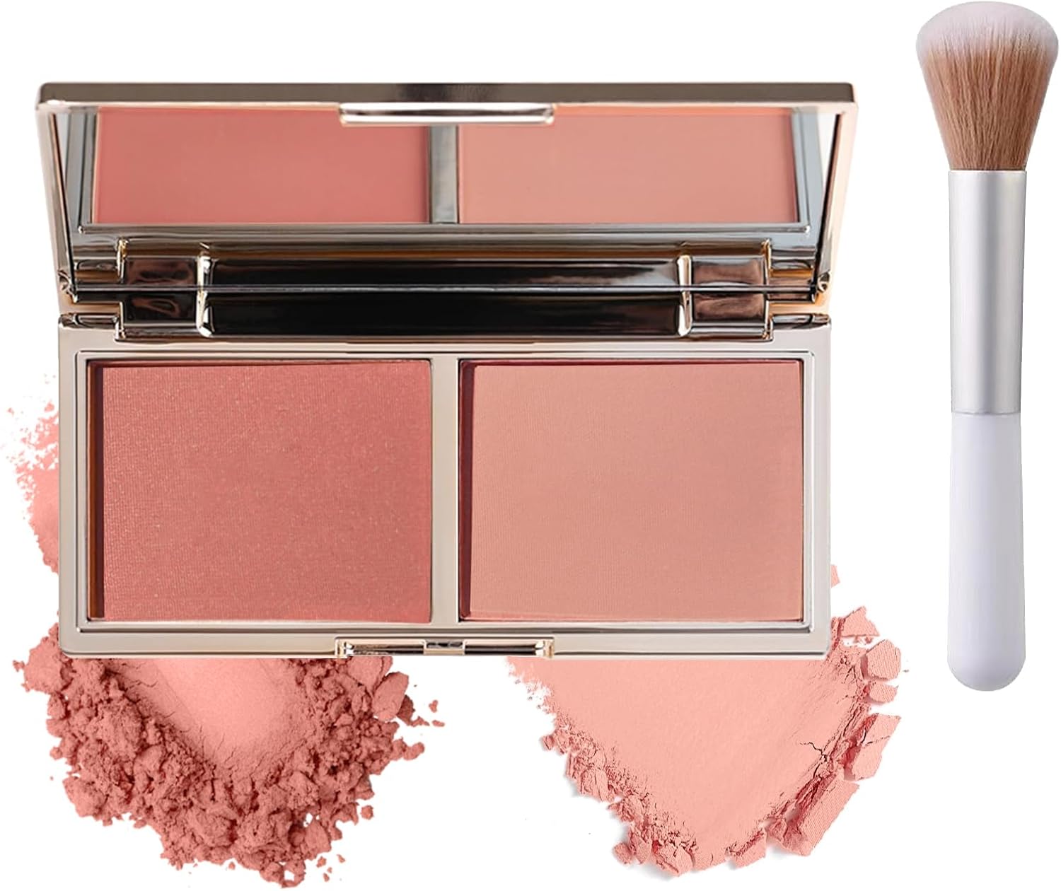Blusher for Cheeks Make Up, Powder Blush Palette with Mirror & Brush, Matte & Shimmer Blushers, Natural-Looking Skin Tint, Lightweight, Long-Wearing