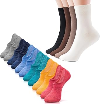 IDEGG Women's 12 Count No Show & Crew Socks (6 Pairs Each) - Small (US Women 5-8.5, Men 3-4) - Polyester Blend - Casual - Unisex - Women, Girls