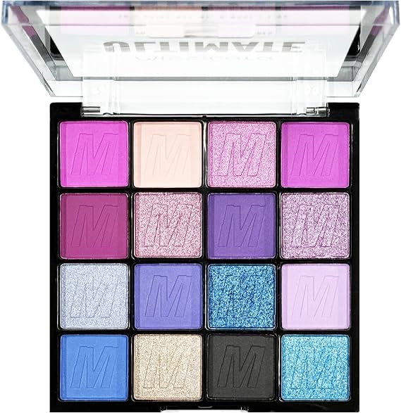 Purple Blue Eyeshadow Palette, 16 Colors Glitter Shimmer Matte Smoky | Long lasting highly pigmented blendable shades. Eye shadow pallet for women. Great for daily smoky party makeup.
