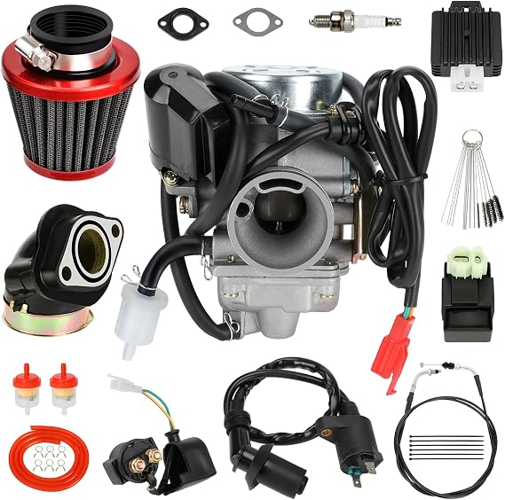 EOPOAYI GY6 150cc PD24J Carburetor Ignition Coil Starter Solenoid Relay CDI Kit for GY6 125cc 150cc Taotao Scooter Moped ATV Go Kart 157QMJ Engine Roketa Jonway Parts with 78 inch Throttle Cable