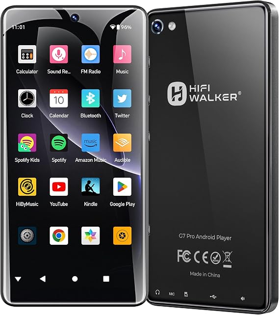 HIFI WALKER G7 Pro MP3 Player Android 13 with WiFi & Bluetooth 5.2 Inch HD Touch Screen MP4 Player with Spotify 3GB RAM 32GB ROM Dual Camera Expandable Memory Speaker (Black-160GB)
