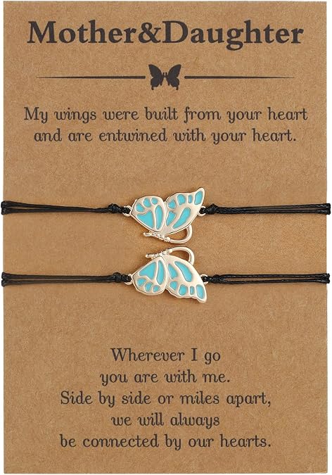 RS First Day of School Mother Daughter Bracelet for 2, Matching Butterfly Set Mother's Day Christmas Valentine's Day Gift for Women