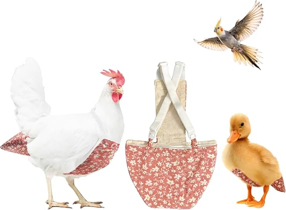Chicken Diapers Duck Diaper Bird Diapers Diaperalls for Pet Indoor Hens, Roosters, Ducks, Ducklings, Birds, Pigeons - Reusable, Adjustable by Uni Infinity (Pink Floral, Chicken Large, 1, Count)