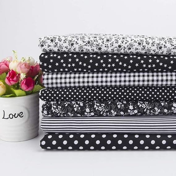 7Pcs Fat Quarters Fabric Bundles, 50CM x 50CM Cotton Fabric DIY Making Supplies Quilting Patchwork Gingham Fat Quarter Material for Sewing,Patchwork, DIY Crafts & Home Decorate (Black)