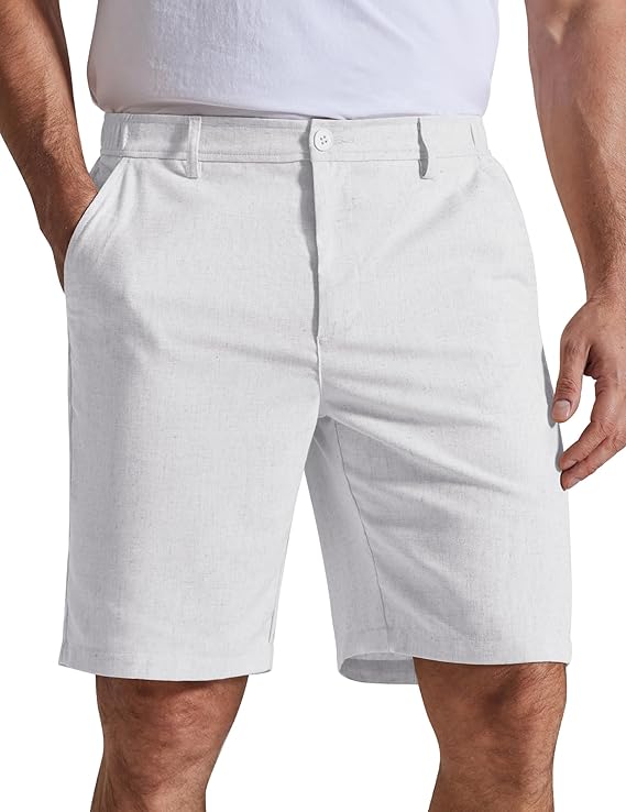 COOFANDY Mens Casual Shorts 9" Flat Front Elastic Waist Linen Dress Shorts | Premium Linen Blend Fabric, Lightweight, Breathable, Skin-Friendly, Straight Leg, Summer Beach Wear