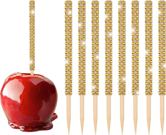 Candy Apple Sticks 36 Pieces Bling Candy Apple Bamboo Skewers with Rhinestones Diamond Mesh Wrap for Fruit Treats, Pop Bar, Dessert Table, Tea Party and Birthday Wedding