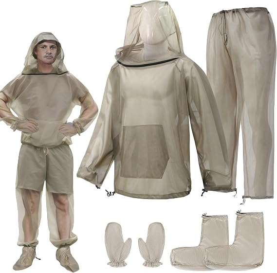 Mosquito Bug Suit for Men Women, 4Pcs Full Body Mosquito Proof Net Clothing