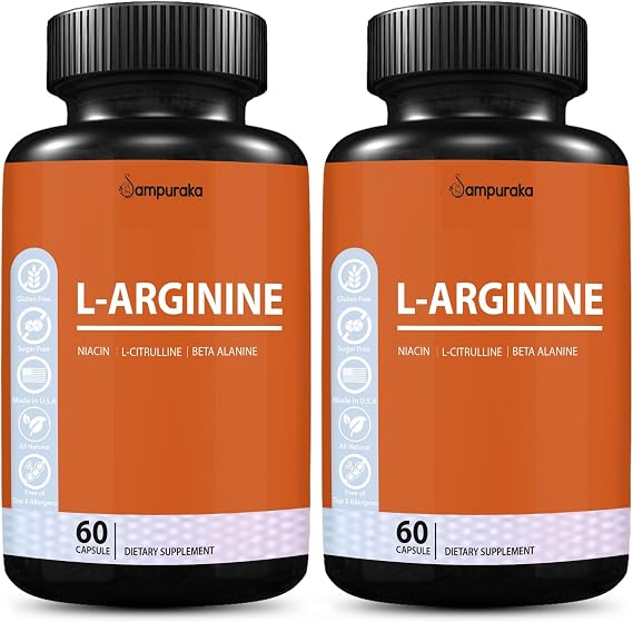 L-Arginine Capsules, High Potency Nitric Oxide Support for Muscle Pump, Vascularity and Endurance, 60 Count (2)