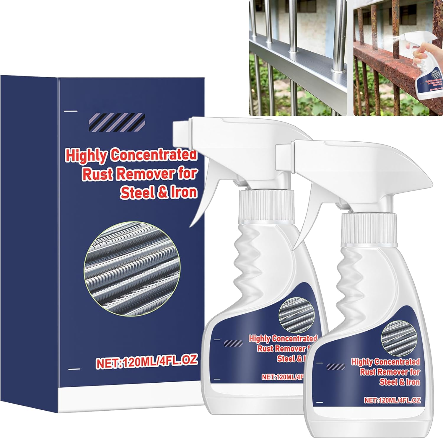 2PCS Rust Remover for Metal, Fast-Acting Rust Removal Spray, Anti-Rust Converter for Steel, Iron & Tools, Easy to Use Rust Remover for Cars & Metal Surfaces, 120ml*2