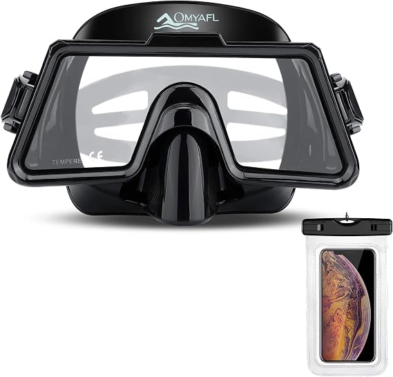 Snorkel Diving Mask,180 Panoramic View and Easy Adjustable Strap for Adults Scuba Dive Swim Snorkeling Goggles Masks (Black)