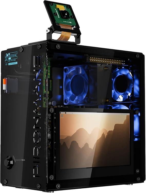 Pironman 5 Pro Max Mini PC Case with 4.3 Touch Screen for Raspberry Pi 5, OpenClaw AI Agent, Dual NVMe RAID 0/1 NAS, Camera, Mic, Audio, M.2 Hailo8, LLMs ChatGPT/Gemini (RPI5 Not Included)