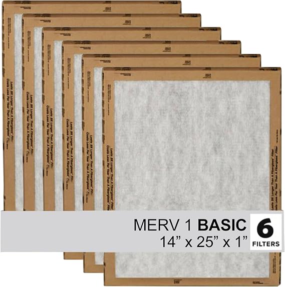 Filtrete 14x25x1 Air Filter, 3M MERV 1 HVAC AC Furnace Filter Replacement, 6-Pack (Actual Size 13.81x24.81x0.88 inches)