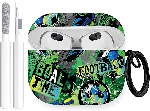 Gedicht for Airpods 3rd Generation Case, Cute Cool Football Pattern TPU Soft Cases for Airpods 3rd Case Cover, Shockproof for Airpods 3 Case Men Women with Cleaner Kit & Keychain, Green