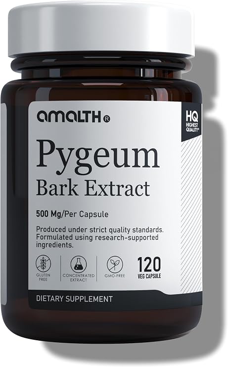 Amalth Pygeum Capsules 500 mg | Pygeum Bark Extract Supplement | Pygeum Africanum Capsules | Prostate Support & Herbal Extract Formula | Plant Based | Non-GMO | 120 Veg Capsules