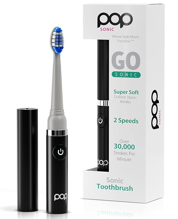Pop Sonic Electric Toothbrush for Adults 2 Speed (Black) Dupont Nylon Bristles 15,000-30,000 Strokes/Minute w/AAA Battery Bathroom Essentials & Travel Essentials TSA Approved