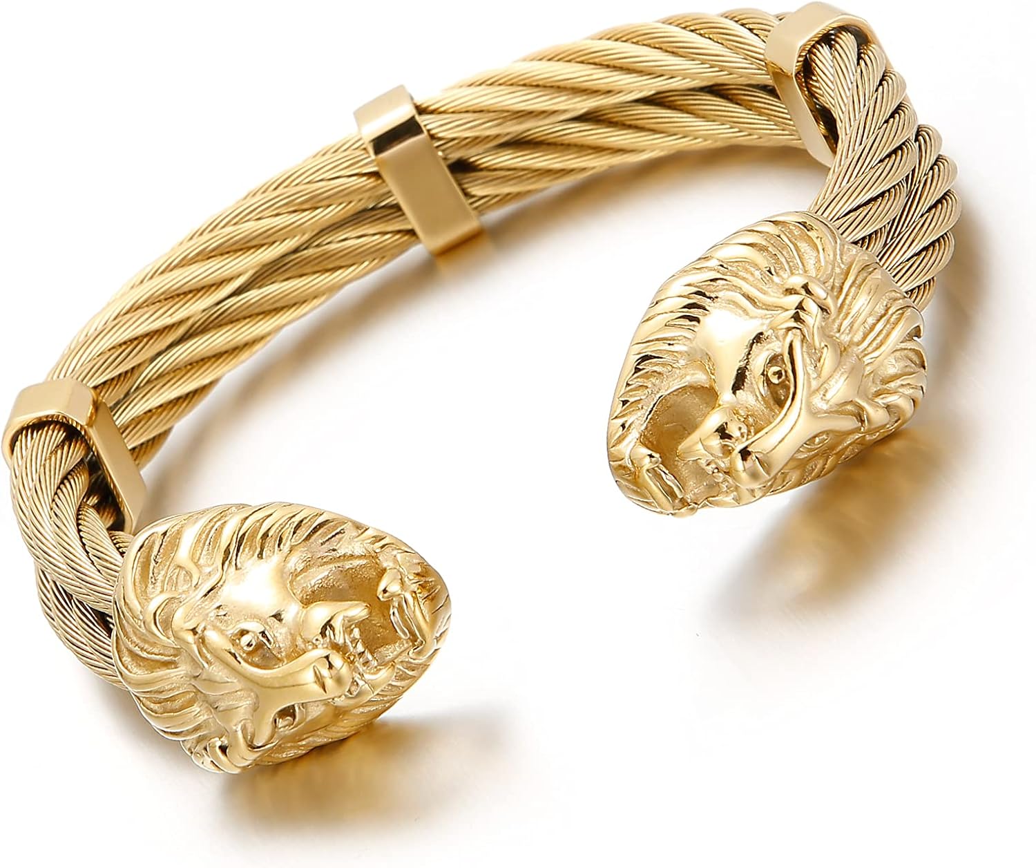 Wolf Head Lion Head Men Bracelet Stainless Steel Men Jewelry Gold, Silver, Black Animal Mens Cuff Bracelet Powerful Lion Gold