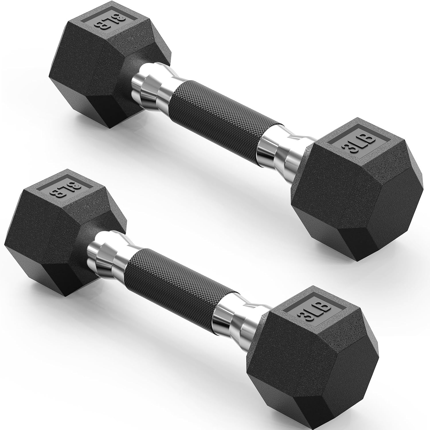 PAPABABE Hex Dumbbell Set with Rubber Grip, Odorless Rubber Coated Weight Fixed Dumbbells Set of 2, Weights for Women at Home, Hand Weights for Home Gym & Strength Training,Pesas Para Ejercicios
