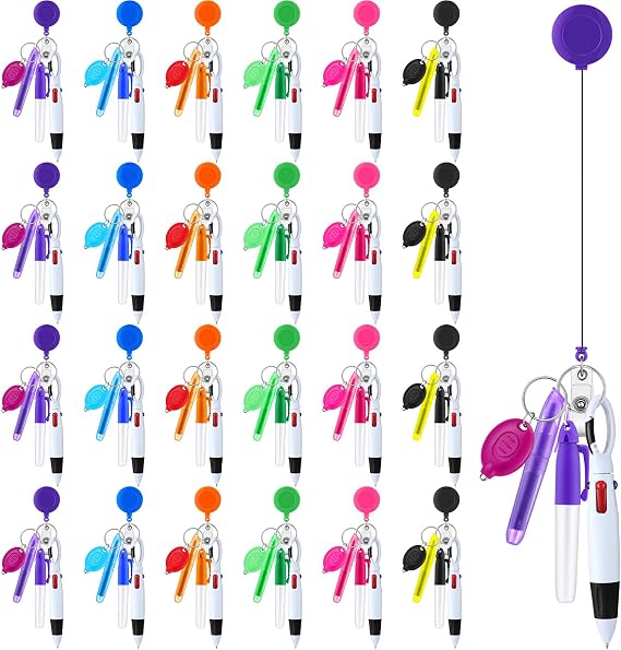 Handepo 80 Pcs Nurse Pen Gift Set Mini Pens for Badge Reel | Retractable Shuttle Pen, Markers, Mini Tip Highlighter, LED Keychain Mini Flashlight, Badge Reels for NICU Doctor Accessories
