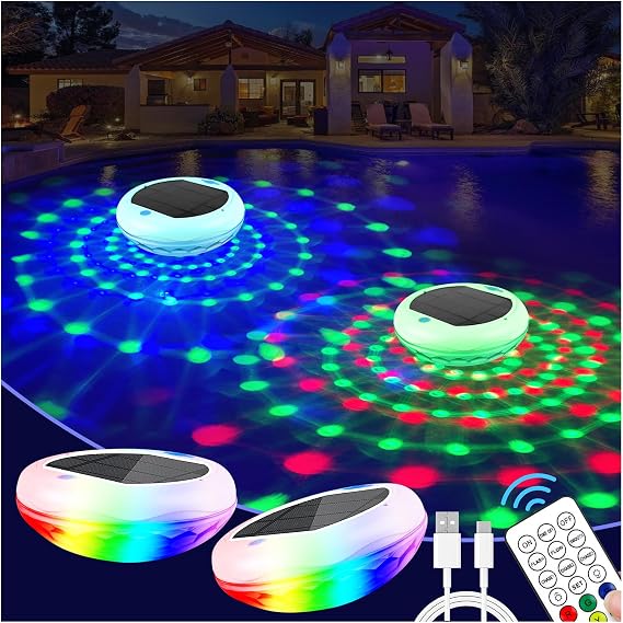 TEPENAR Solar & USB Rechargeable Floating Pool Lights 4 Pack