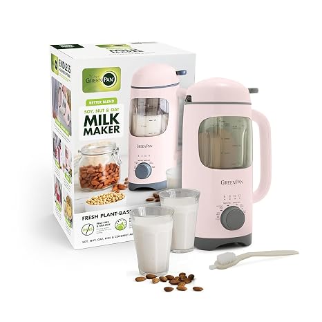 GreenPan 30oz Nut Milk Maker Machine, 15-in-1 for Homemade Almond, Oat, Soy, Coconut, Plant-Based Non-Dairy Beverages, Soups, BPA-Free Glass, Automatic Self-Clean, Delay Start, Pink