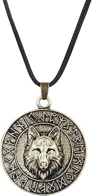 Norwegian Pirate Viking Amulet Fenrir Wolf Head Pendant Necklace Animal Power Wolf Totem Norse Nordic Amulet Odin Mounts Celtic Wolf Leather Cord for Men Women Teens Boyfriend Husband Father Son Gift Jewelry