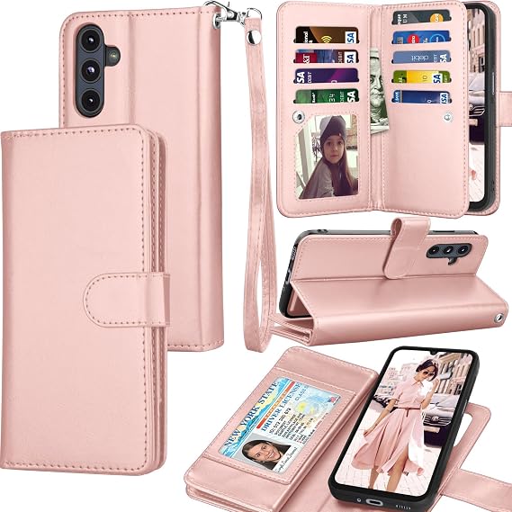 Galaxy A16 5G Case, Galaxy A16 5G Wallet Case, Tekcoo Luxury PU Leather Cash Credit Card Slots Holder Carrying Folio Flip Cover [Detachable Magnetic Hard Case] Kickstand for Samsung A16 5G [Rose Gold]