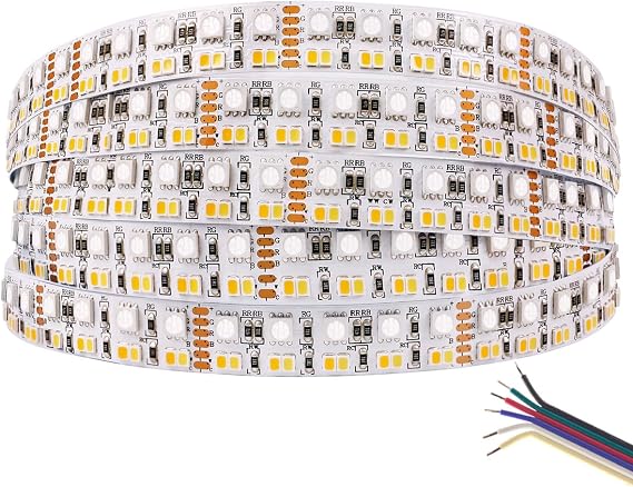 Brightest RGB+CCT Flexible led Strip Lights 270LEDs/Meter 5050 RGB + 2835 Warm White Daylight White Double Row Super Bright RGBWW Non-Waterproof Flexible LED Tape Light(DC24V 5meter/16.4ft)