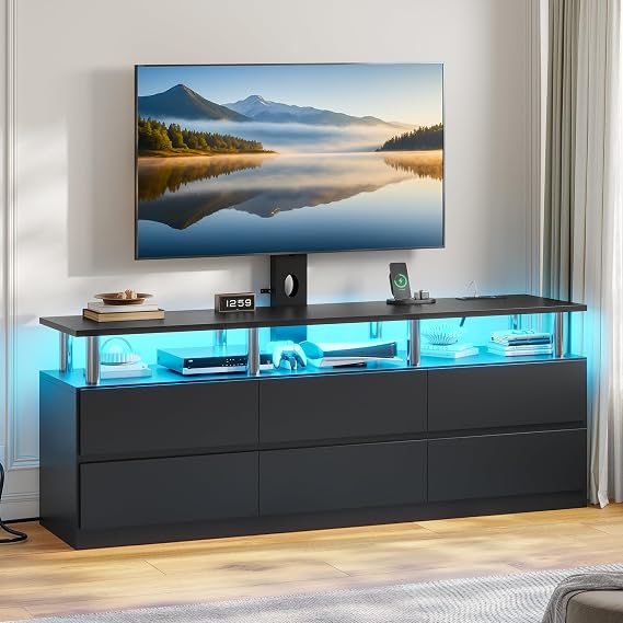 ADORNEVE Black LED TV Stand with Mount and Power Outlet