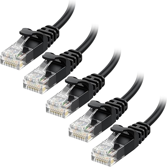 Cable Matters 10Gbps 5-Pack Snagless Short Cat 6 Ethernet Cable - 1ft, Slim Profile Cat 6 Cable, Cat6 Cord, Thin Ethernet Cord, Black