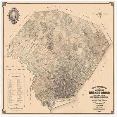 Antiguos Maps Buenos Aires - Capital de la Republica Argentina circa 1895 | Art Print Poster Vintage Wall Decor | 24 x 24 inches 610 x 610 mm