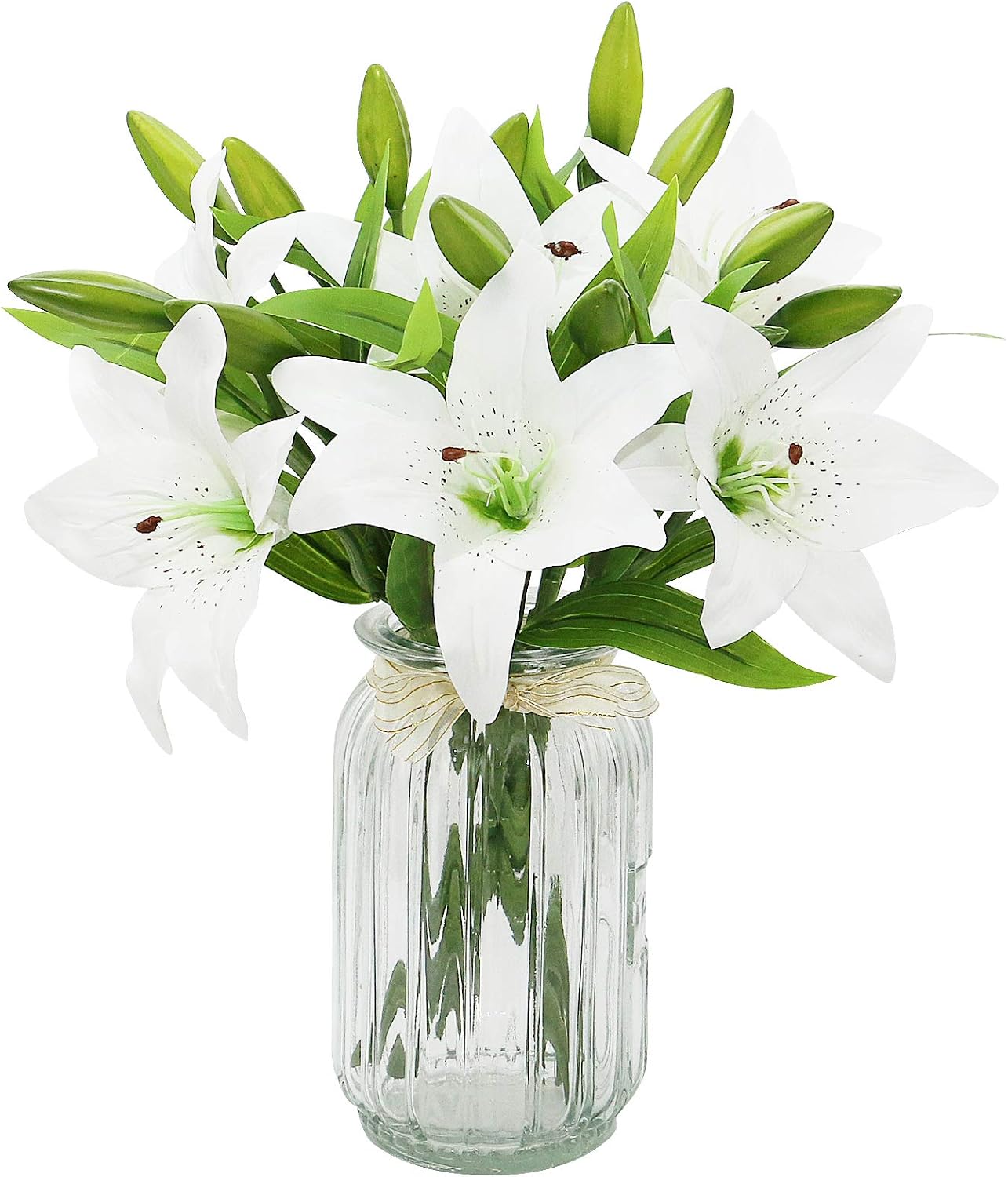 Olrla White Artificial Lily Flowers 6 pcs, Easter Lily, Waterproof Fake Flowers for Graveside Wedding Party Bathroom Garden Decor
