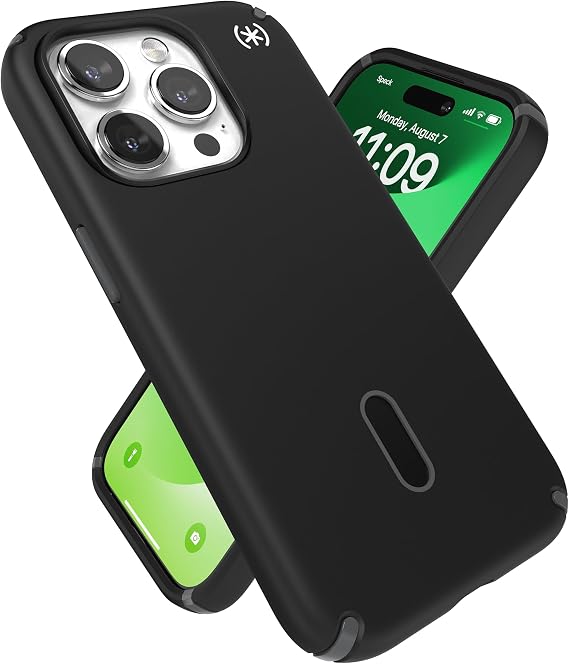 Speck iPhone 15 Pro Case - ClickLock No-Slip Interlock, Built for MagSafe, Drop Protection - Scratch Resistant, Soft Touch, 6.1 Inch Phone Case - Presidio2 Pro Black/Slate Grey/White