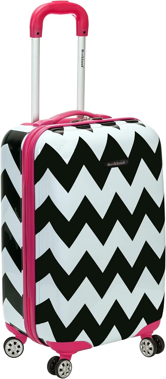 Rockland Safari Hardside Spinner Wheel Luggage, Carry-on 20", Pink Chevron