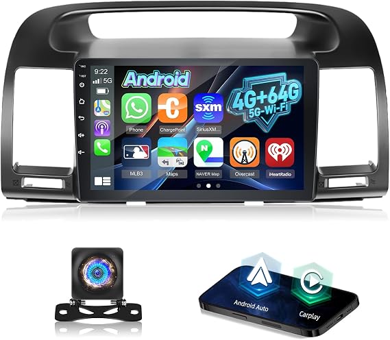 [4G+64G] for Toyota Camry Radio 2000 2001 2002 2003 2004 2005 2006, 9 inch Android Touchscreen Camry Car Stereo, 32 EQ Audio/1280 * 720 Screen/Carplay/Android Auto/SWC/Bluetooth/WiFi