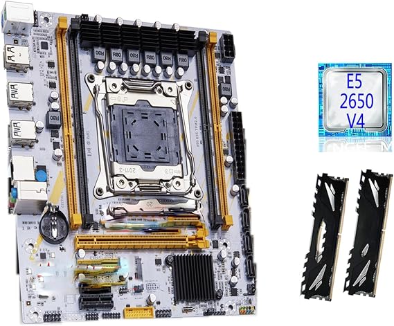 pc Motherboard Fit for QIYIDA X99 Motherboard Set Combo Xeon E5 2650 V4 CPU LGA 2011-3 Processor 16GB=8gbx2 DDR4 RAM Memory NVME M.2 NGFF X99C612 Chip(Motherboard+CPU+RAM)
