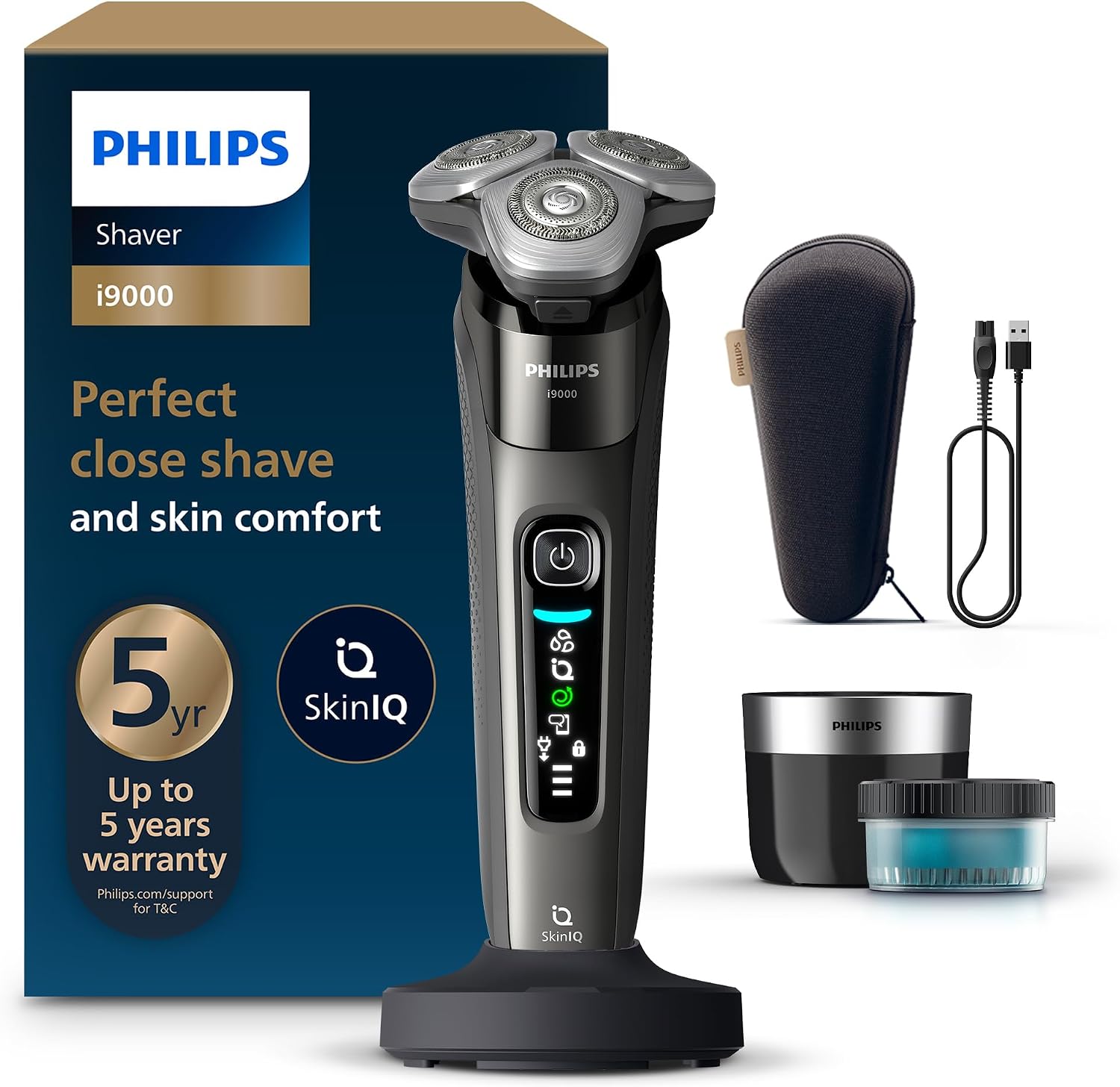 Philips i9000 SkinIQ Islak ve Kuru Tıraş Makinesi, 360° Hassas Başlıklar, Yapay Zeka Destekli, Temizleme Ünitesi ve Seyahat Çantası Hediyeli, X900230