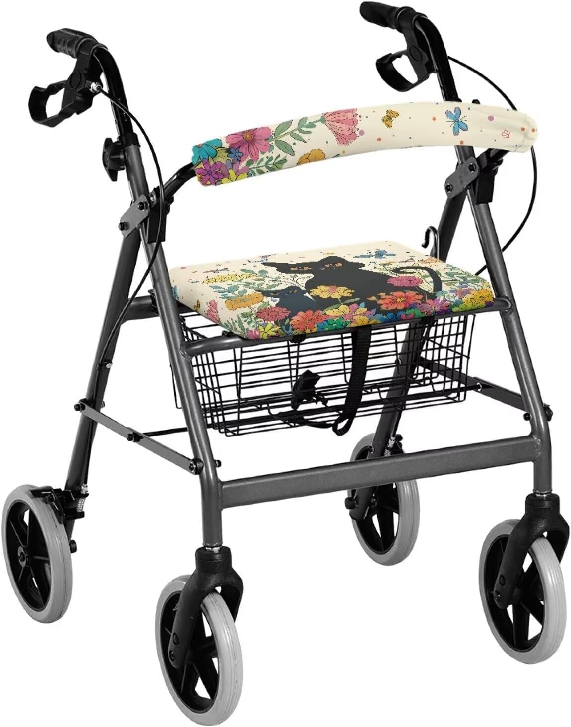Black Cat Rollator Accessories for Seniors Cool Walker Seat Covers for Ladies Pattern Rollator Walker Accessories Seat Cover, Walkers for Seniors with Seat Gift Covers