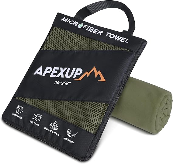 APEXUP Microfiber Travel Towel, Ultra Absorbent Quick Dry Towels, Lightweight Gym Sports Camping Towel for Workout, Yoga, Beach, Shower, Swimming (48"24", Army Green)