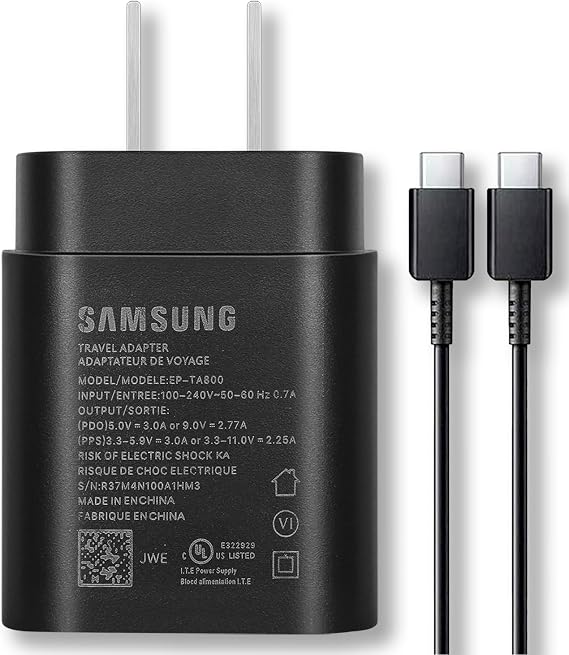 25W Fast Adaptive Charger for Galaxy S22 S23+ Ultra/S21/S21+/S21 Ultra/S20/S20+/S20 Ultra/Note 20/Note 20 Ultra/Note10/Note10+/Z Fold4/Z flip4 with 4FT (1.2M) Charging Cable - Black