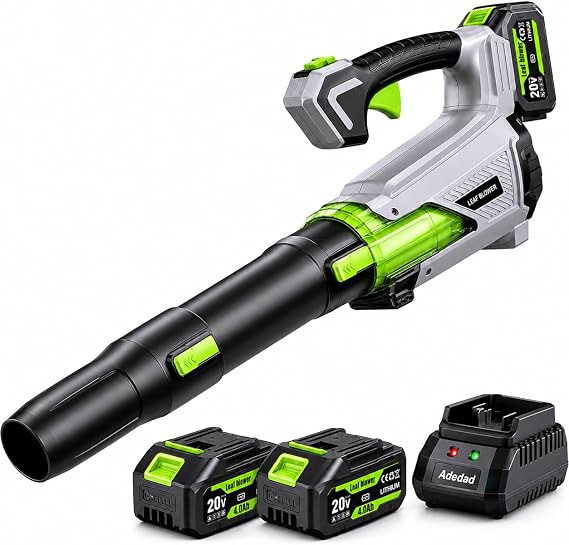Leaf Blower Cordless 20V with 2x4.0Ah Batteries & Fast Charger 580CFM /170MPH, Infinitely Variable Speed Lightweight Electric Garden Blowers for Lawn,Yard, Leaves, Dust,Snow Care