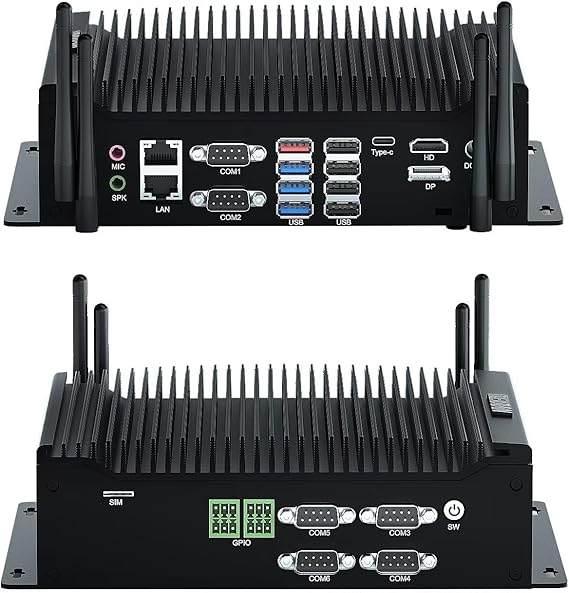 WEIDIAN Industrial PC, Fanless Computer i7 10510U(up to 4.9 GHz), Mini PC with 2RS232 + 4RS422/485/232 COM, Type-C, HD, DP Triple Display, 8USB, 2GPIO, WiFi, BT, Win11(64GB RAM 512GB M.2 SSD 2TB HDD)