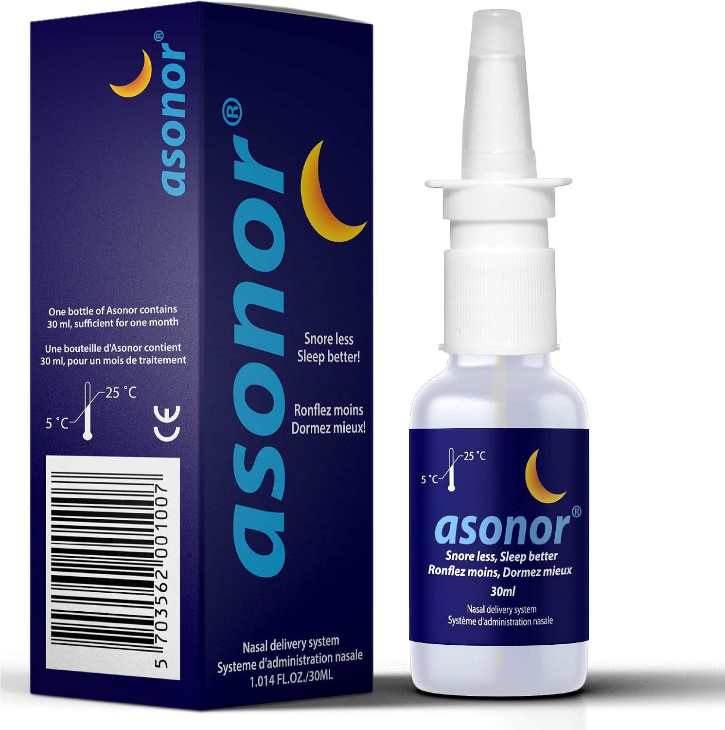Asonor Snoring Nasal Spray 30milliliter, Effective Snore Stopper Drops for Better Sleep, Snore Relief Remedy Opens Up The Throat Air Passage, Enables Better Breathing, Natural Anti-Snoring Solution