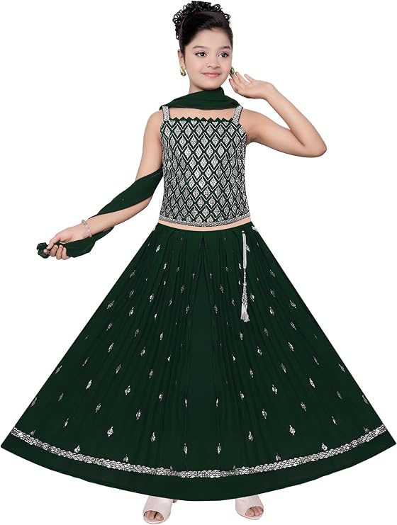 Indian Ethnic Kids Girls Lehenga Choli Dress, Sequence Work, Size 2 Years to 11 Years