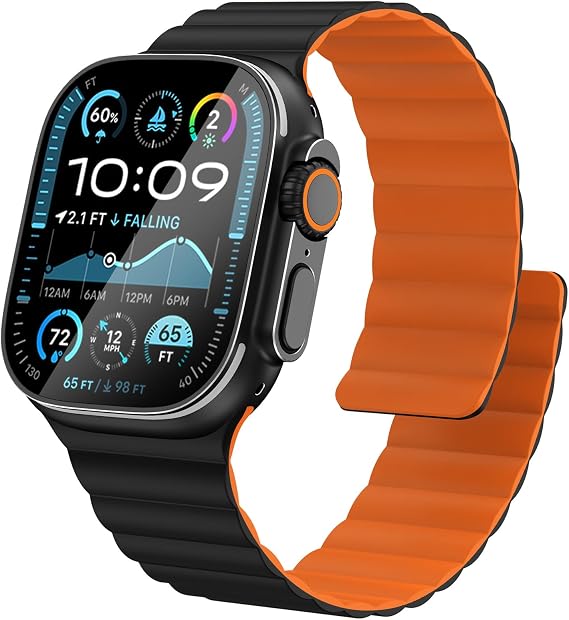 Fullife Silicone Magnetic Band Compatible with Apple Watch Ultra 3/2/1 Band 49mm for Men Women, Sport Solo Loop for Apple Watch Series 11/10 46mm, 9/8/7 45mm, SE3/6/5/4 44mm, 3/2/1 42mm Contrast Color