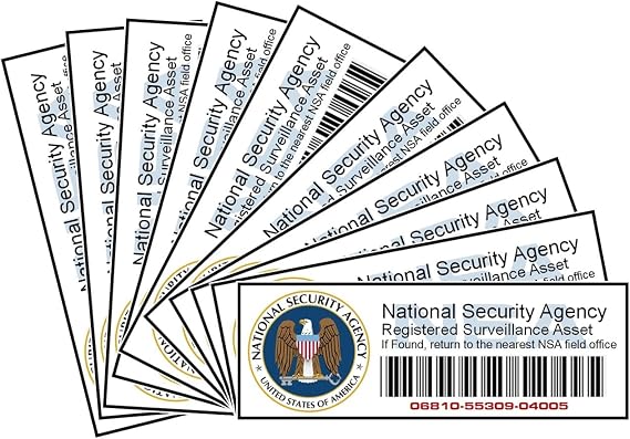 NSA National Security Agency Registered Surveillance Asset Tags - Set of 10