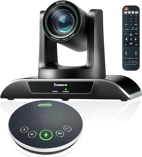 Tenveo 12X Optical Zoom All-in-One Conference Room Camera Bundle 1080P 60FPS USB3.0/HDMI PTZ Camera and Bluetooth Speakerphone Video Audio Conferencing System for Larger Meeting Conference Church