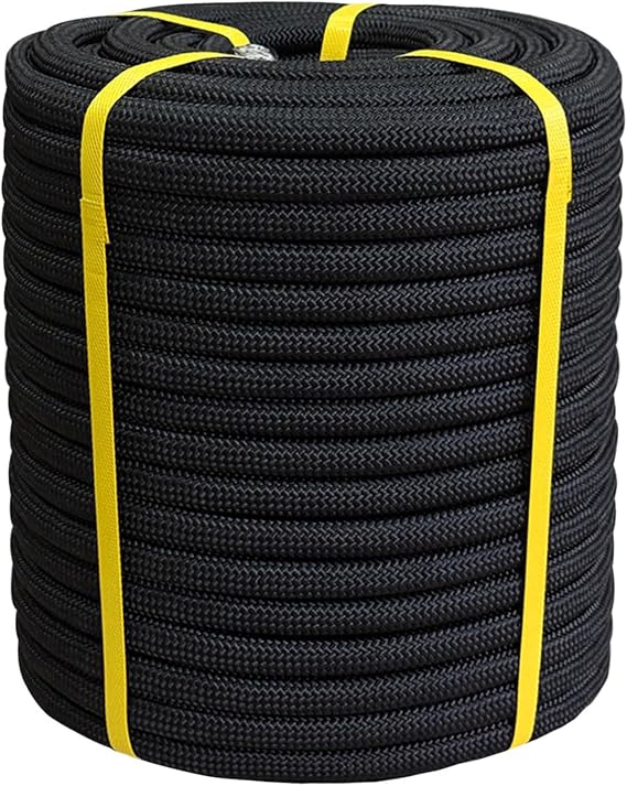 3/4 Inch x 150 Feet Double Braided Arborist Rigging Rope - Heavy Duty Polyester Rope for Tree Work Climbing Swing Nautical Outdoor Adventures, Black