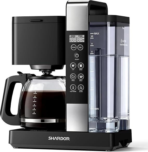 SHARDOR 10-Cup Coffee Maker, Programmable Drip Coffee Machine with 210 Cup Setting, Adjustable Keep-Warm Control, Removable 50oz Water Tank, Brew Strength Control & Brew Pause, Black