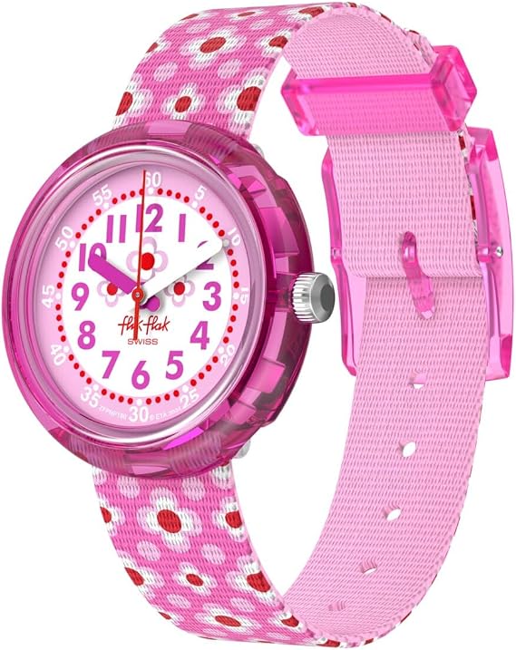 Flik Flak Girl Kids Watch Casual Pink Bio-sourced Quartz Waterproof Power Flower