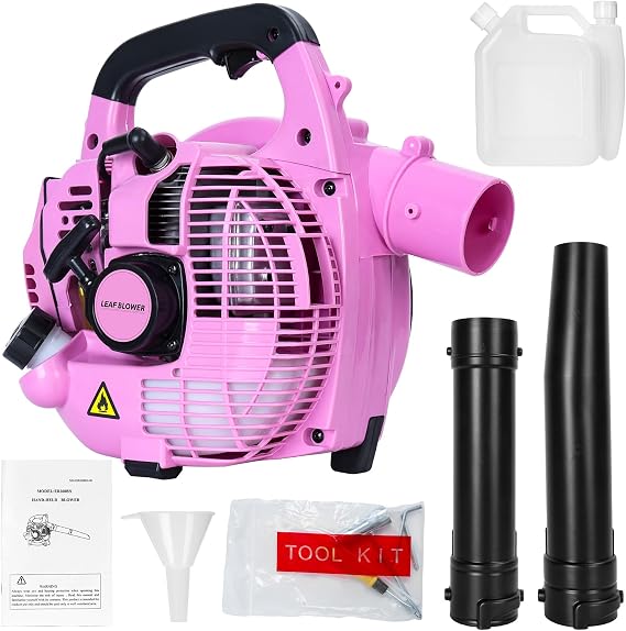 Gas Leaf Blower, 26-cc 1-HP 2-Cycle Handheld Leaf Blower, 380-CFM, 180-MPH, Lightweight, Easy Start, Powerful Gas Blower for Yard Work (Pink)
